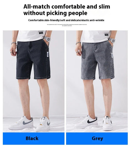 Premium straight-leg capri trousers in black, grey, blue grey, and light blue colours, featuring an elastic waistband and a durable, wrinkle-resistant fabric blend.