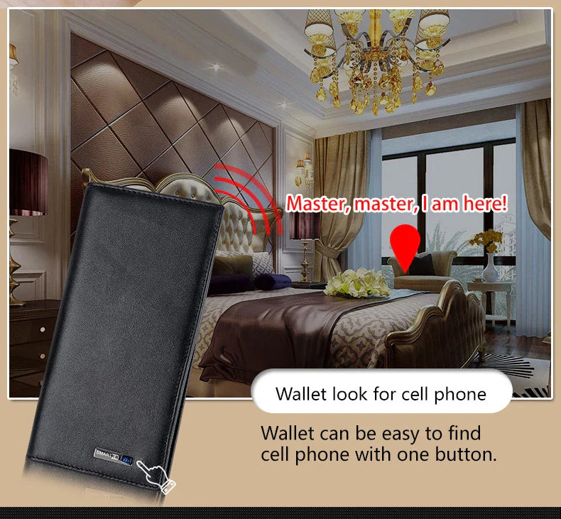 Premium large capacity anti-loss business leather clutch wallet in black colour