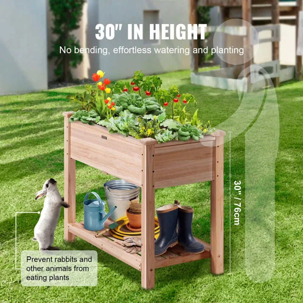 Premium raised wooden garden bed with dual drainage system for UK gardeners