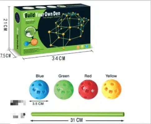Children's DIY bead tent fort building kit with plastic balls and tubes for creative play and imagination development