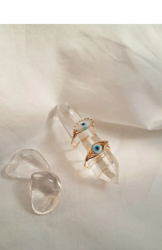 Elegant Lover's Eye Ring made with lustrous mother-of-pearl shell, featuring a delicate and Bohemian-inspired design