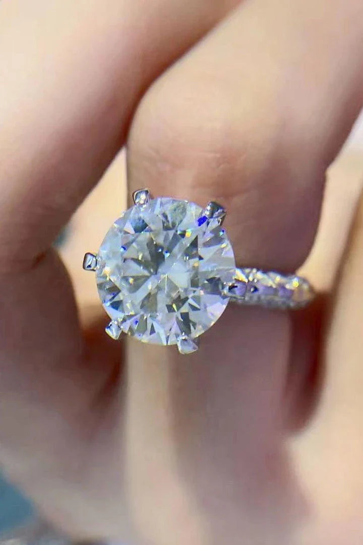 Elegant 5 carat moissanite cocktail ring in platinum-plated sterling silver setting