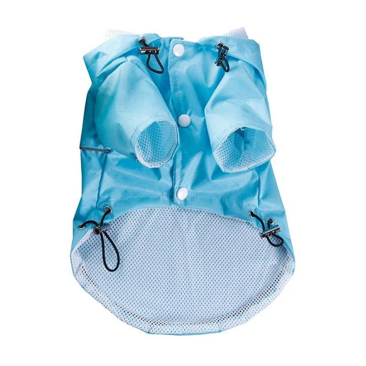 Waterproof reflective hooded raincoat for small and large dogs and cats, available in various sizes and colours