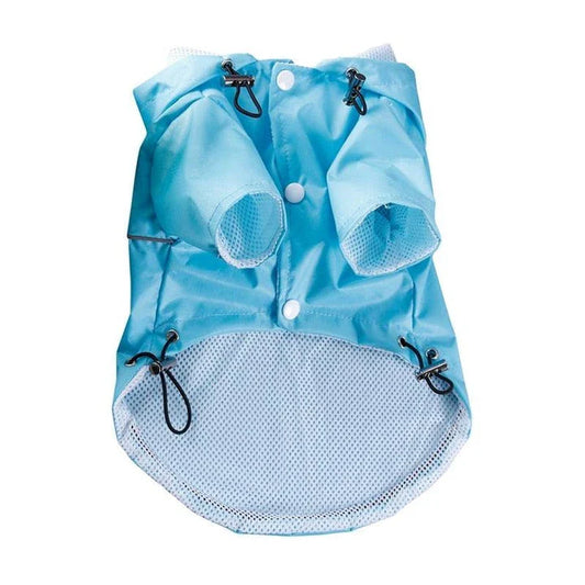 Waterproof reflective hooded raincoat for small and large dogs and cats, available in various sizes and colours