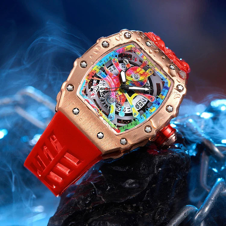 Quartz watch with a captivating tourbillon skeleton design, available in a range of sophisticated colour options