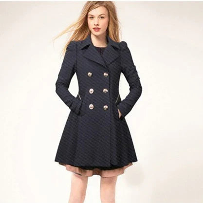 Sleek and sophisticated medium-length commuter coat in black, beige, and blue colours for British professionals