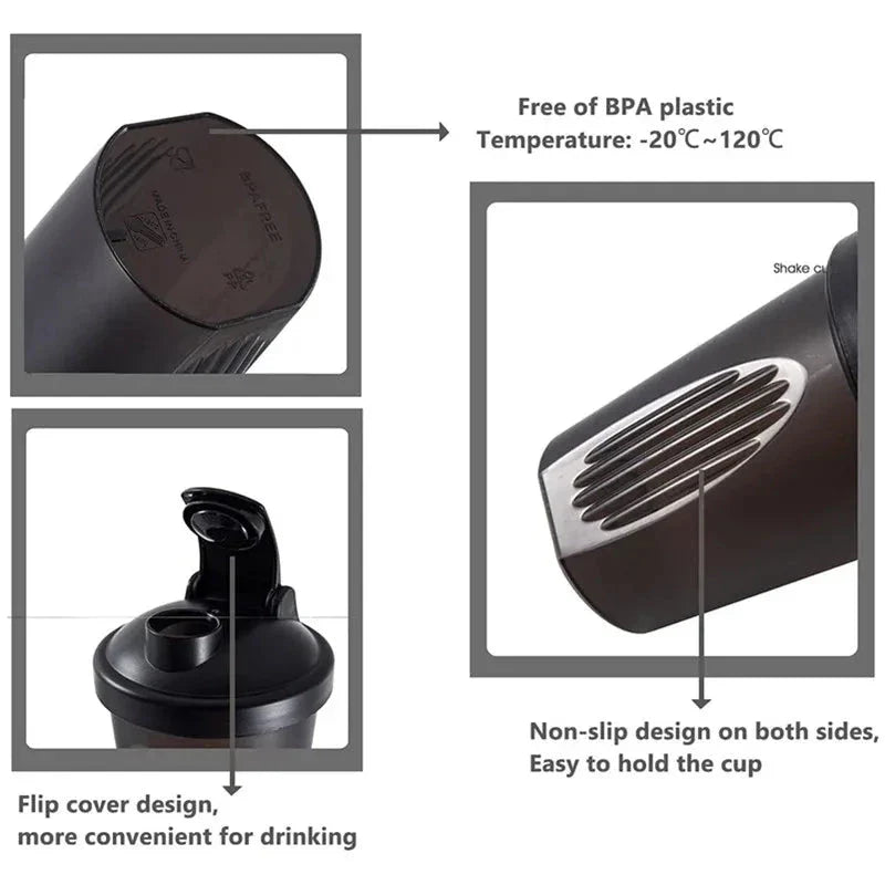 Premium protein shaker bottle with stainless steel whisk ball, BPA-free plastic, and leak-proof design for on-the-go fitness enthusiasts in the UK.