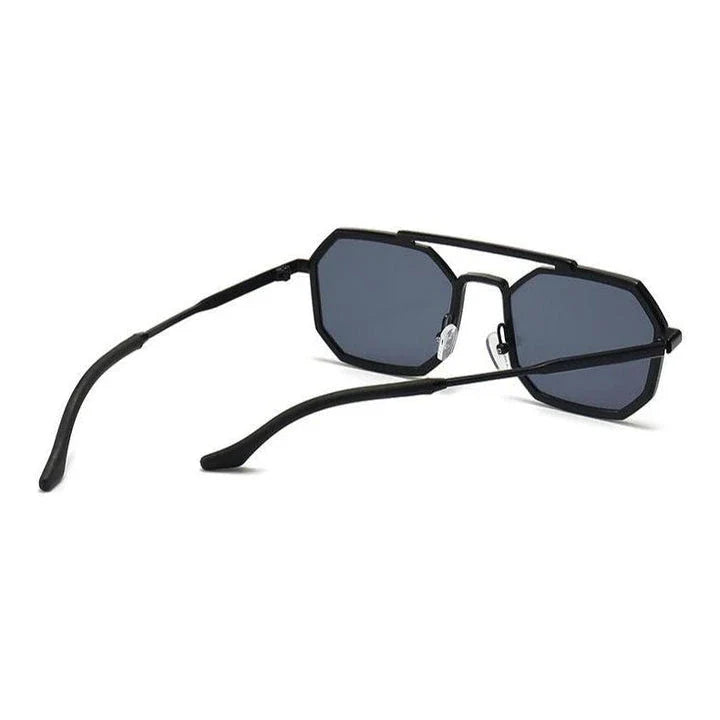 Stylish polygonal double bridge sunglasses with metal frames and mirror-coated lenses for men and women
