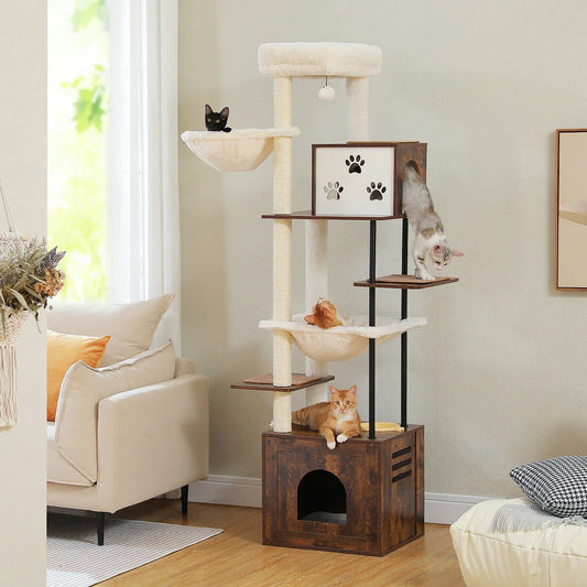 Spacious multi-level cat tree with cozy condos, hammocks, and sisal scratching posts for your feline friends