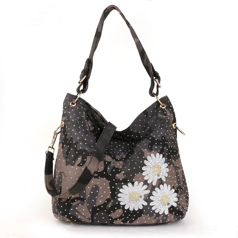 Denim Canvas One-Shoulder Messenger Bag in Blue and Black Colours