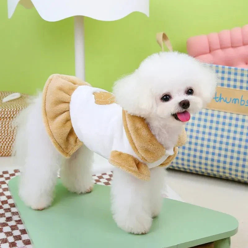 Cosy plush bear dress for dogs and cats, keeping pets warm and stylish during autumn and winter