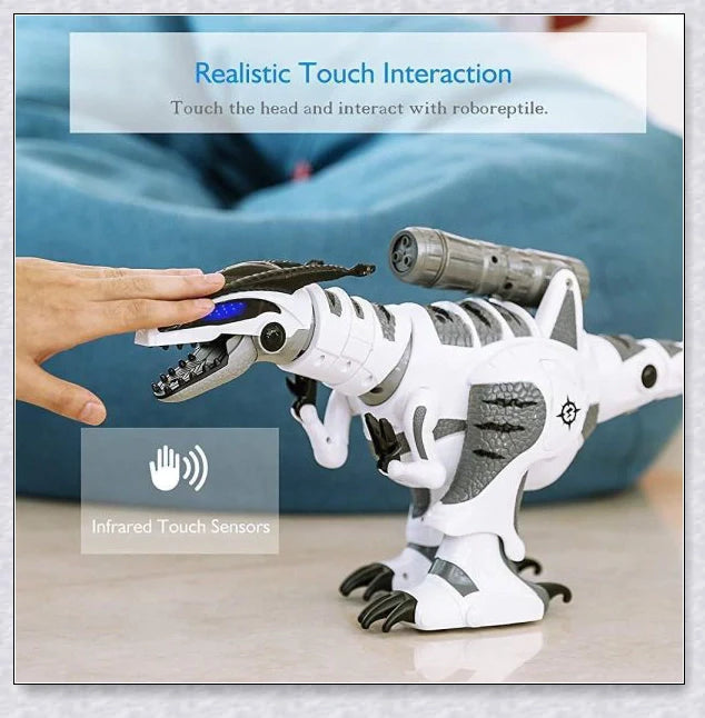 Intelligent interactive remote control robot dinosaur toy for children, with advanced features like touch-sensitive responsiveness, sucker bullet ejection, and 50 unique actions.