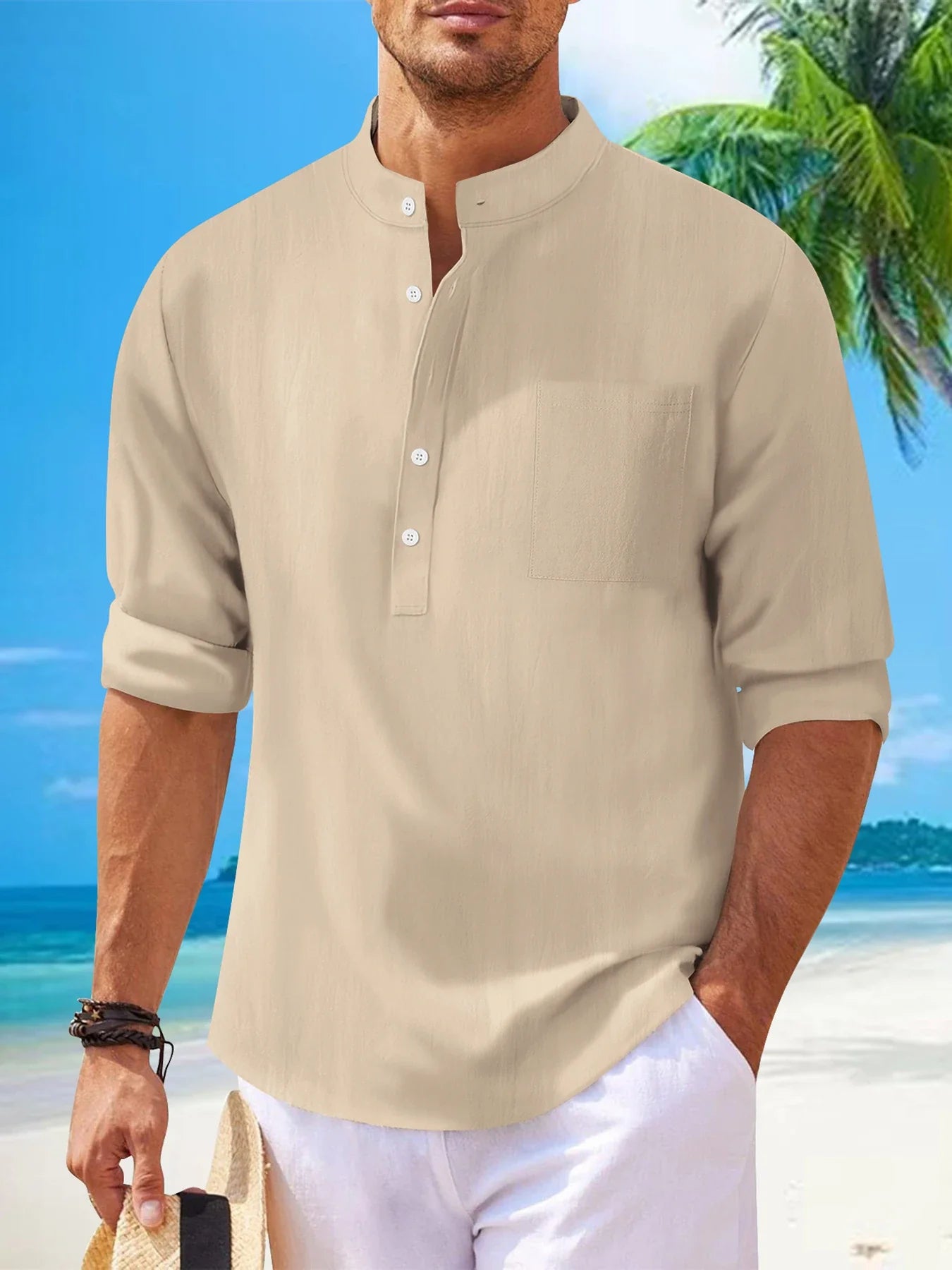 Men's premium British cotton and linen long sleeve shirt in a range of classic colours and sizes