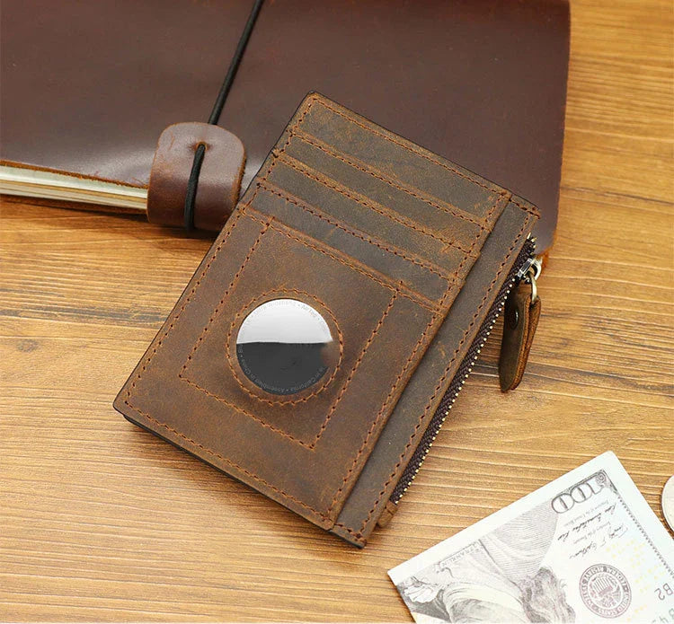 Premium cowhide leather wallet with concealed compartments and zipper closure, designed for secure and organised storage of cards, cash and other essentials.