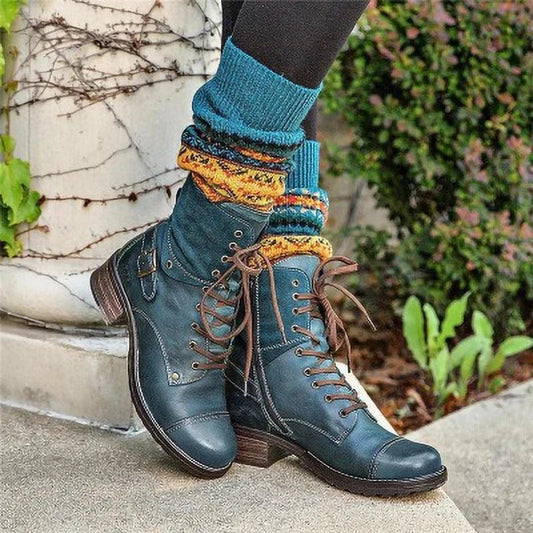 Stylish Martin boots with chic belt buckle accent, made with durable artificial PU upper and rubber sole for comfort and versatility.