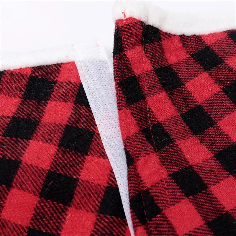 Premium 48-inch black and red plaid cloth tree skirt for festive Christmas decor