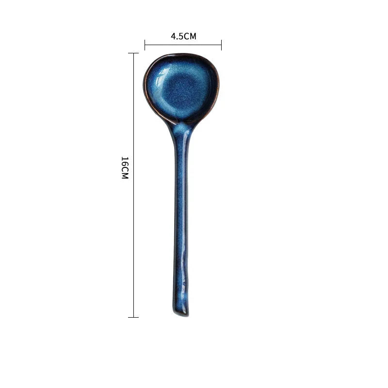 Elegant ceramic soup spoon with long handle and vibrant grey glaze, perfect for refined dining experiences