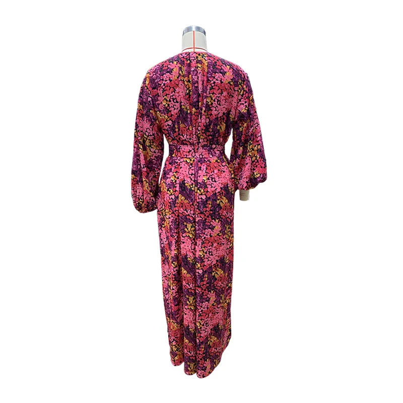 Elegant floral printed midi dress with long sleeves, perfect for UK fashion and style