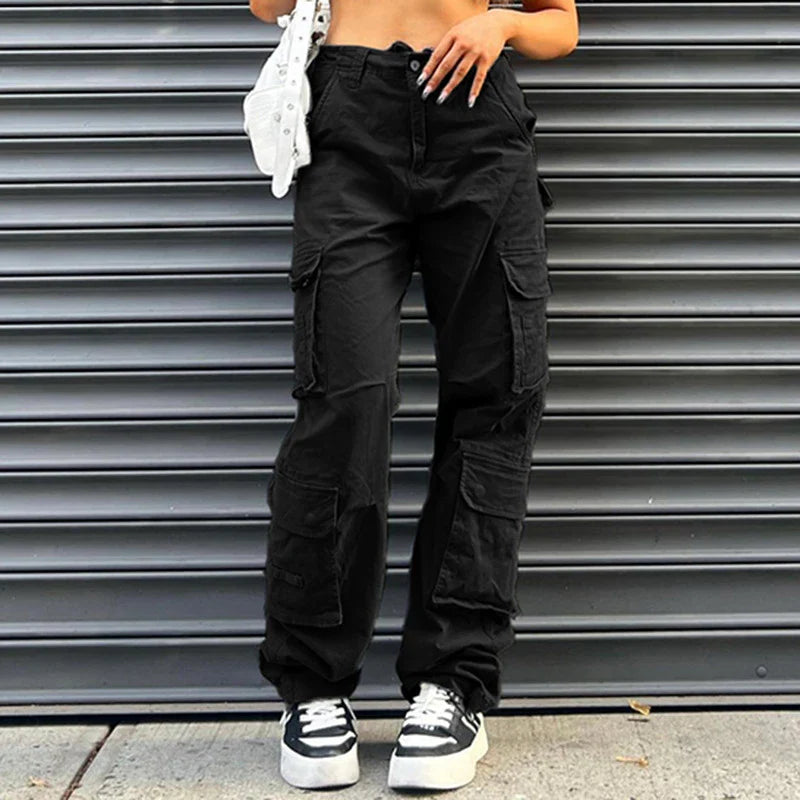 Premium quality grey straight loose jeans with multi-pockets for women, made from comfortable cotton denim fabric