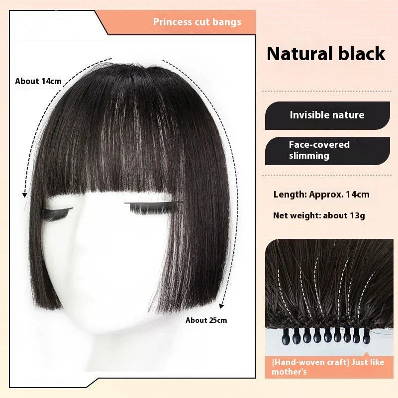Stylish Princess Cut Wig with Bangs in various colours, including Brown Black, Natural Black, Dark Brown, and Light Brown.