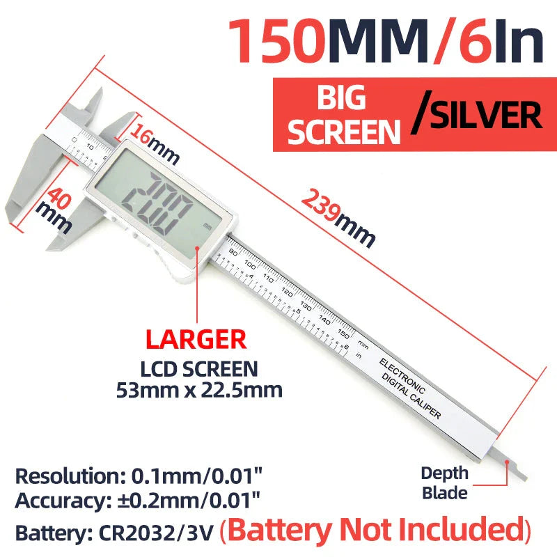 High-Precision Digital Vernier Caliper made of durable carbon fibre with clear LCD display and versatile measuring capabilities