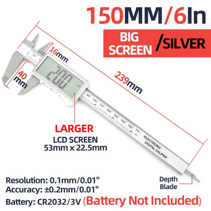 High-Precision Digital Vernier Caliper made of durable carbon fibre with clear LCD display and versatile measuring capabilities