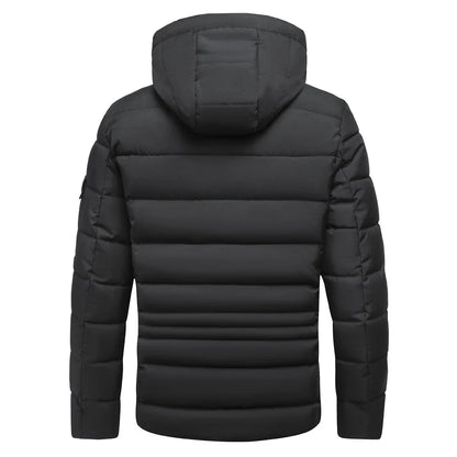 Warm and versatile fleece-lined cotton jacket for men in various classic colours, featuring a detachable hood for added protection against the elements.