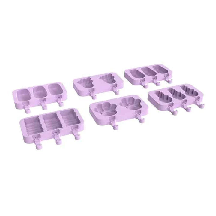 Purple silicone popsicle mould with stainless steel sticks, perfect for creating homemade frozen treats with a British flair