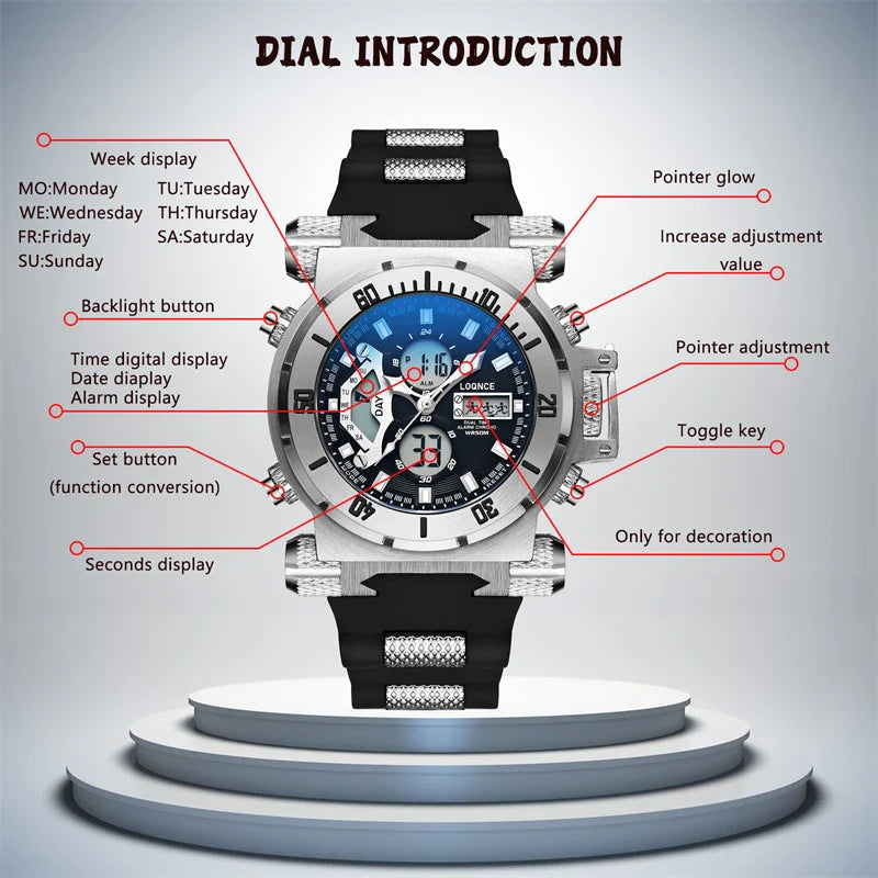 Premium chronograph watch with dual display, luminous face, and comprehensive smart features for the modern gentleman