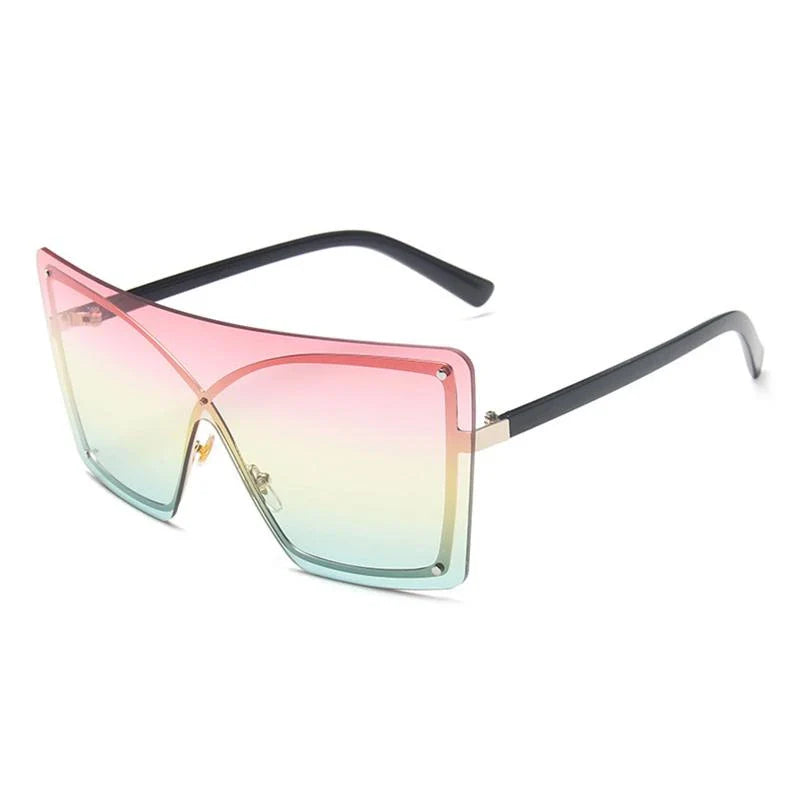 Fashionable oversized flat top sunglasses with gradient lenses and a sleek, rimless plastic frame