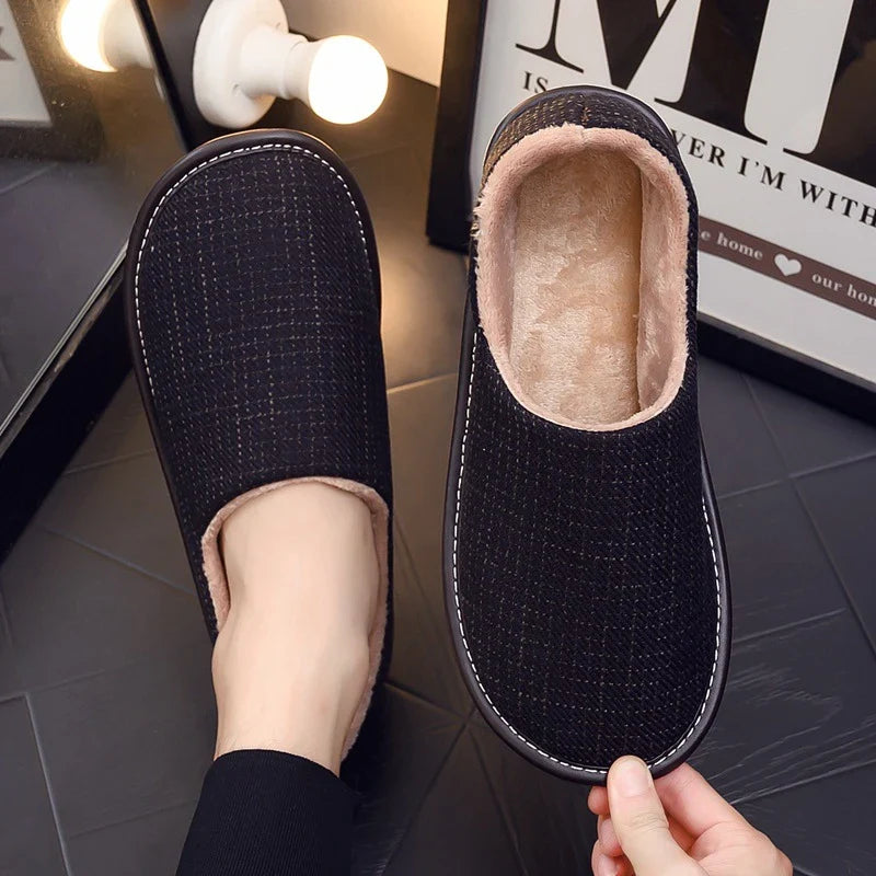 Stylish and cosy fabric cotton slippers with a platform sole in various colours