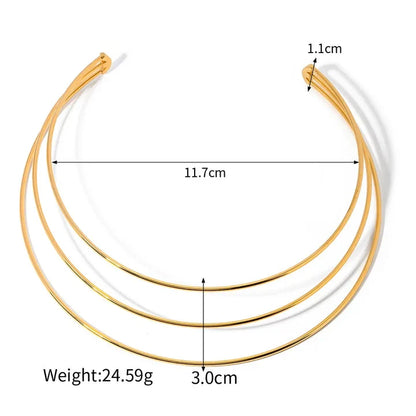 Elegant 18K gold-plated stainless steel necklace with a three-layer collar design, perfect for parties, anniversaries, and weddings