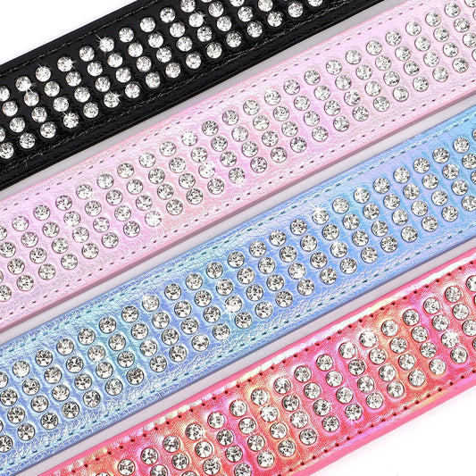 Dazzling rhinestone dog collar made from premium PU leather, available in multiple sizes and colours for medium and large dogs