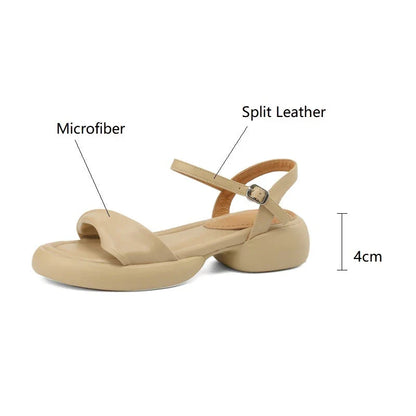 Premium leather chunky heel sandals in black with adjustable buckle strap for comfortable, stylish summer wear