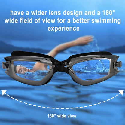 Premium adult swimming goggles with anti-fog lenses, UV protection, and adjustable silicone frame