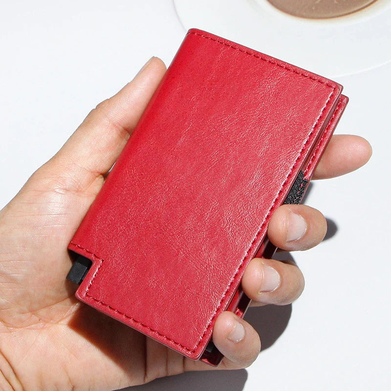 Aluminium alloy card wallet with automatic pop-up function, available in multiple stylish colours