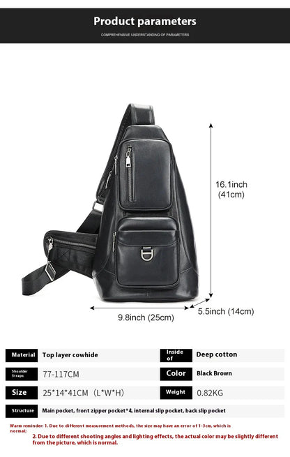 Premium first-layer cowhide chest bag with stylish skeleton skin detailing, suitable for men's everyday use and travel