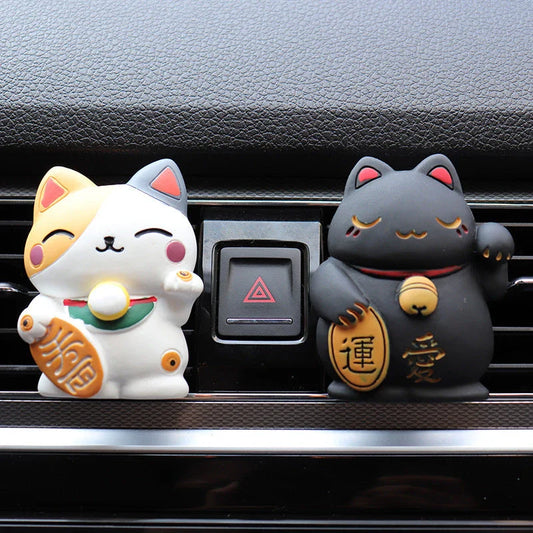 Stylish Lucky Cat Car Air Freshener and Fragrance Diffuser in Black Colour