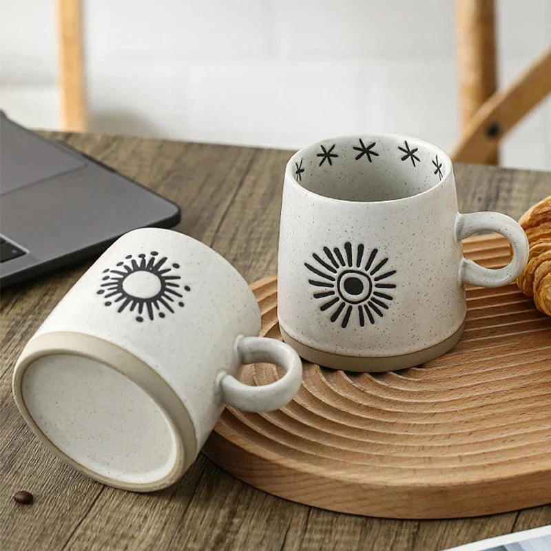 Elegant hand-painted Japanese-inspired ceramic coffee mug with intricate floral design