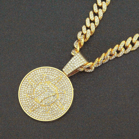Elegant diamond-encrusted digital round pendant necklace for men, featuring an adjustable chain and premium alloy construction