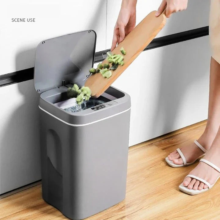 Sleek and Smart 16L Intelligent Trash Can in grey with hands-free sensor for effortless waste disposal