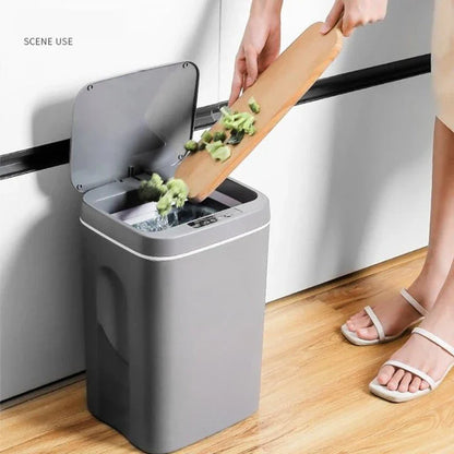 Sleek and Smart 16L Intelligent Trash Can in grey with hands-free sensor for effortless waste disposal