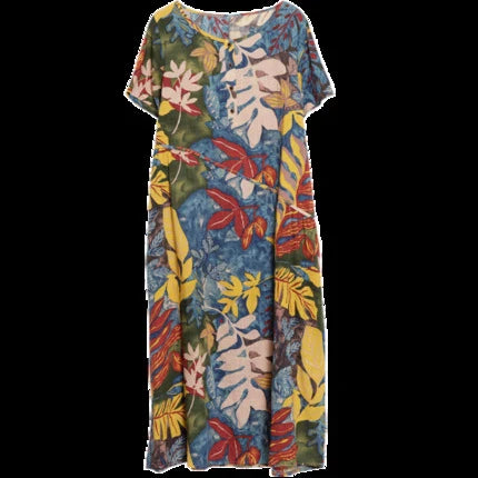 Elegant cotton and linen long dress in a classic blue hue, showcasing the high-quality natural fabrics and timeless British design.