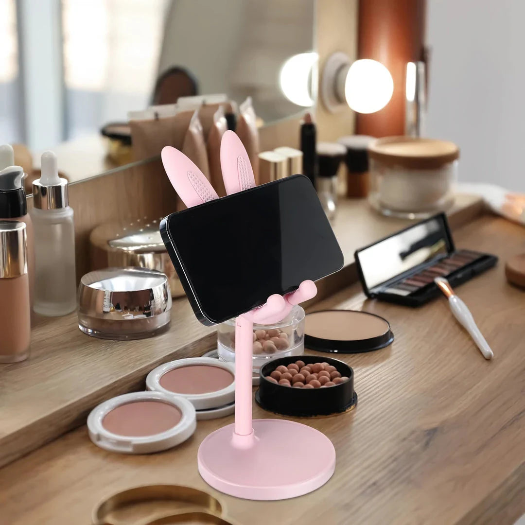 Delightful Bunny Desktop Mobile Phone Stand with Adjustable Telescopic Design for Secure Device Viewing