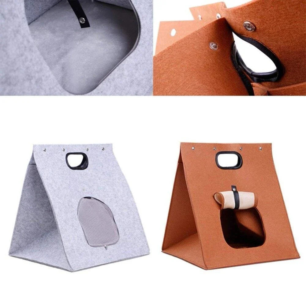 Cosy foldable cat bed with plush interior and stylish brown colour for year-round comfort and luxury
