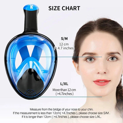 Premium full face anti-fog snorkel mask with wide 180-degree viewing and adjustable camera mount