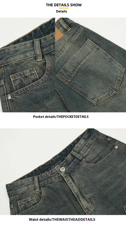 Relaxed-fit men's denim shorts in a vintage blue wash, featuring a wide-leg silhouette and adjustable waistband for maximum comfort.