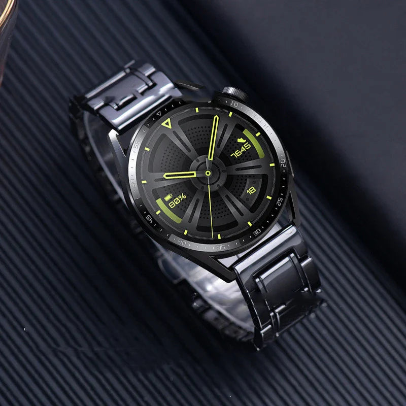 Premium five-pearl ceramic stainless steel black strap for luxury watches, featuring a sleek and sophisticated design