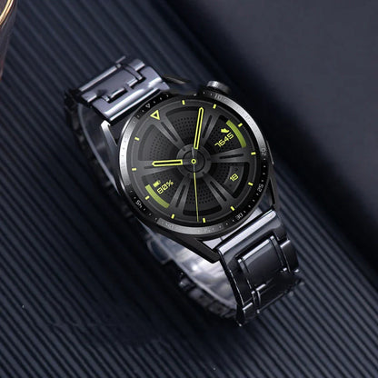 Premium five-pearl ceramic stainless steel black strap for luxury watches, featuring a sleek and sophisticated design
