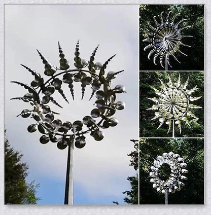 Premium kinetic garden spinner with mesmerizing dual-motion design, crafted from durable metallic materials for all-weather use.